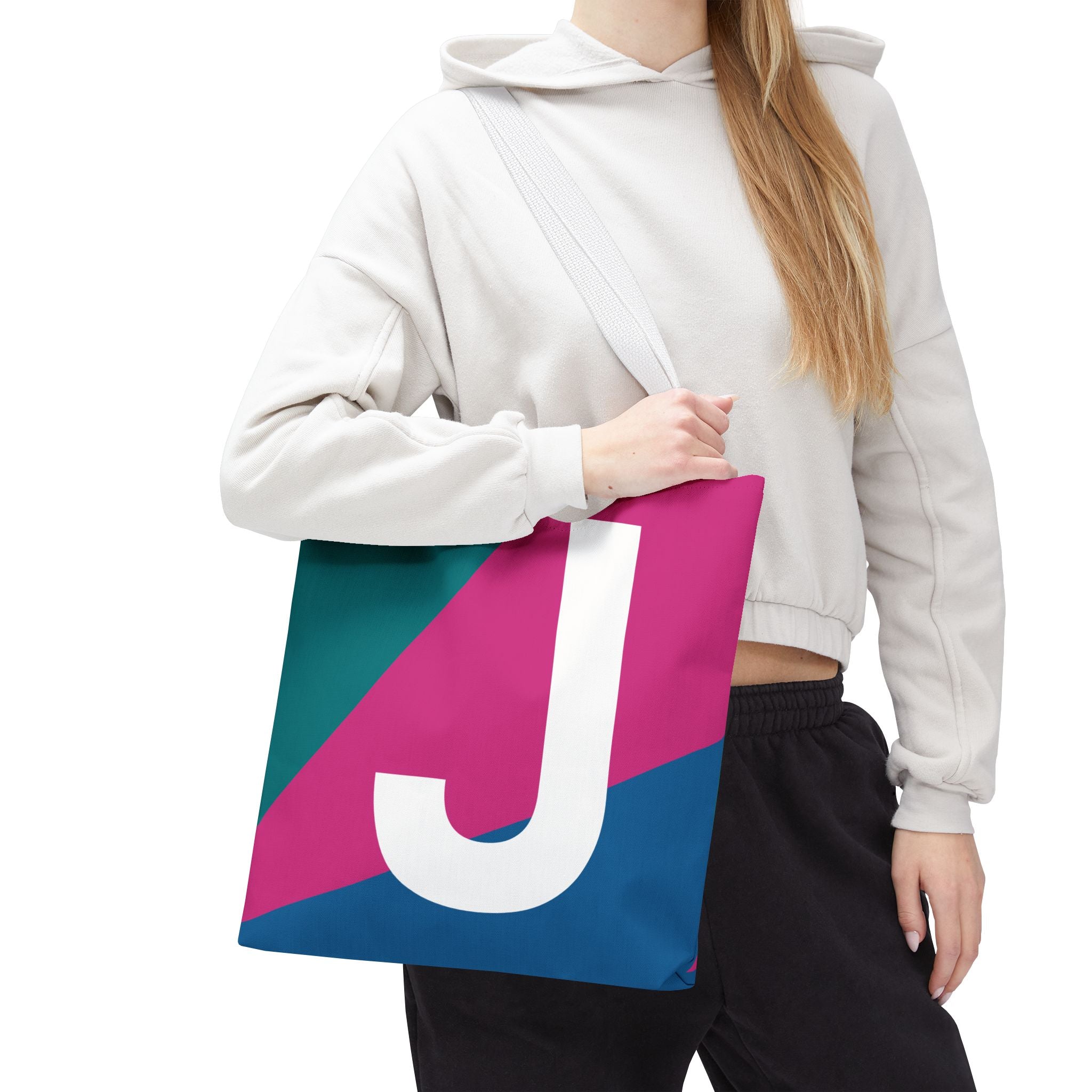Monogram 'J' Colorblock Tote Bag — Personalized Initial J Shoulder Tote