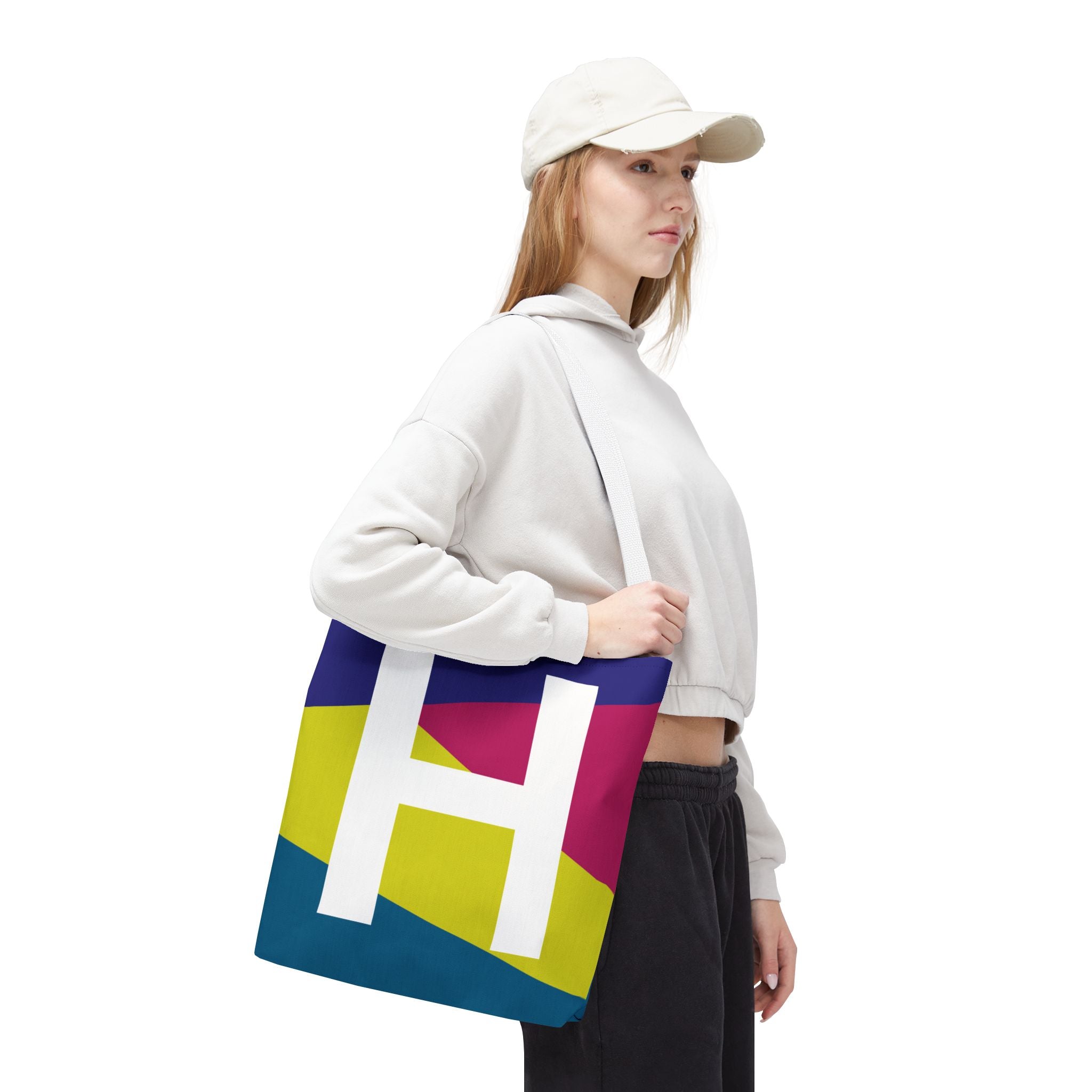 Monogram 'H' Colorblock Tote Bag — Personalized Initial H Shoulder Tote
