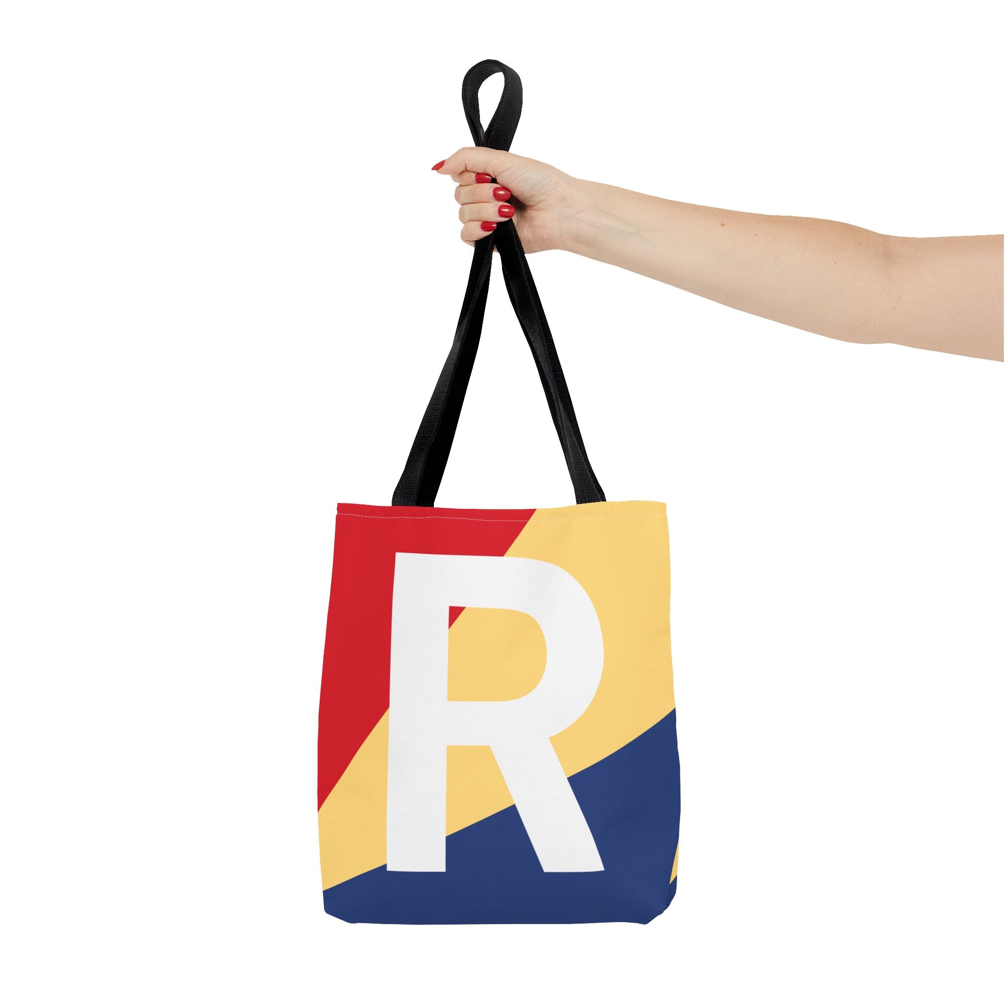 Monogram 'R' Colorblock Tote Bag — Personalized Initial R Shoulder Tote