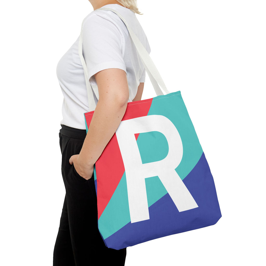 Monogram 'R' Colorblock Tote Bag — Personalized Initial R Shoulder Tote
