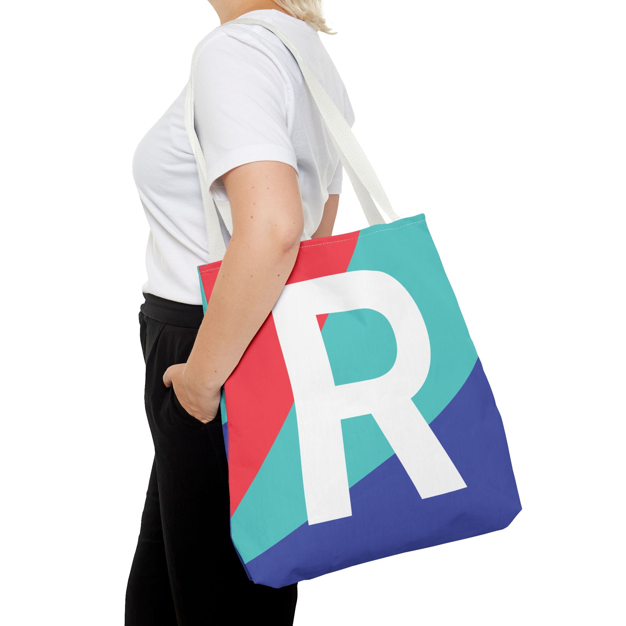 Monogram 'R' Colorblock Tote Bag — Personalized Initial R Shoulder Tote