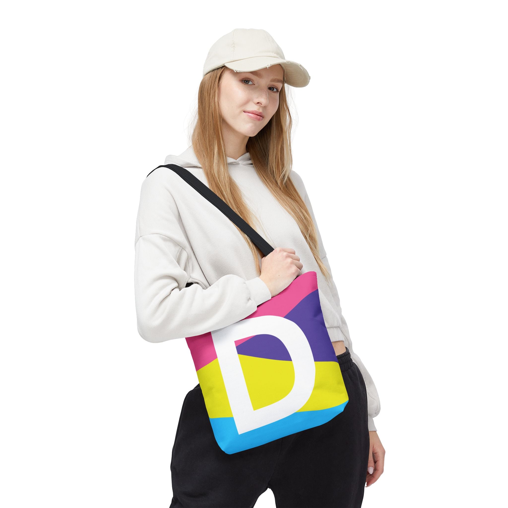 Monogram 'D' Colorblock Tote Bag — Personalized Initial D Shoulder Tote