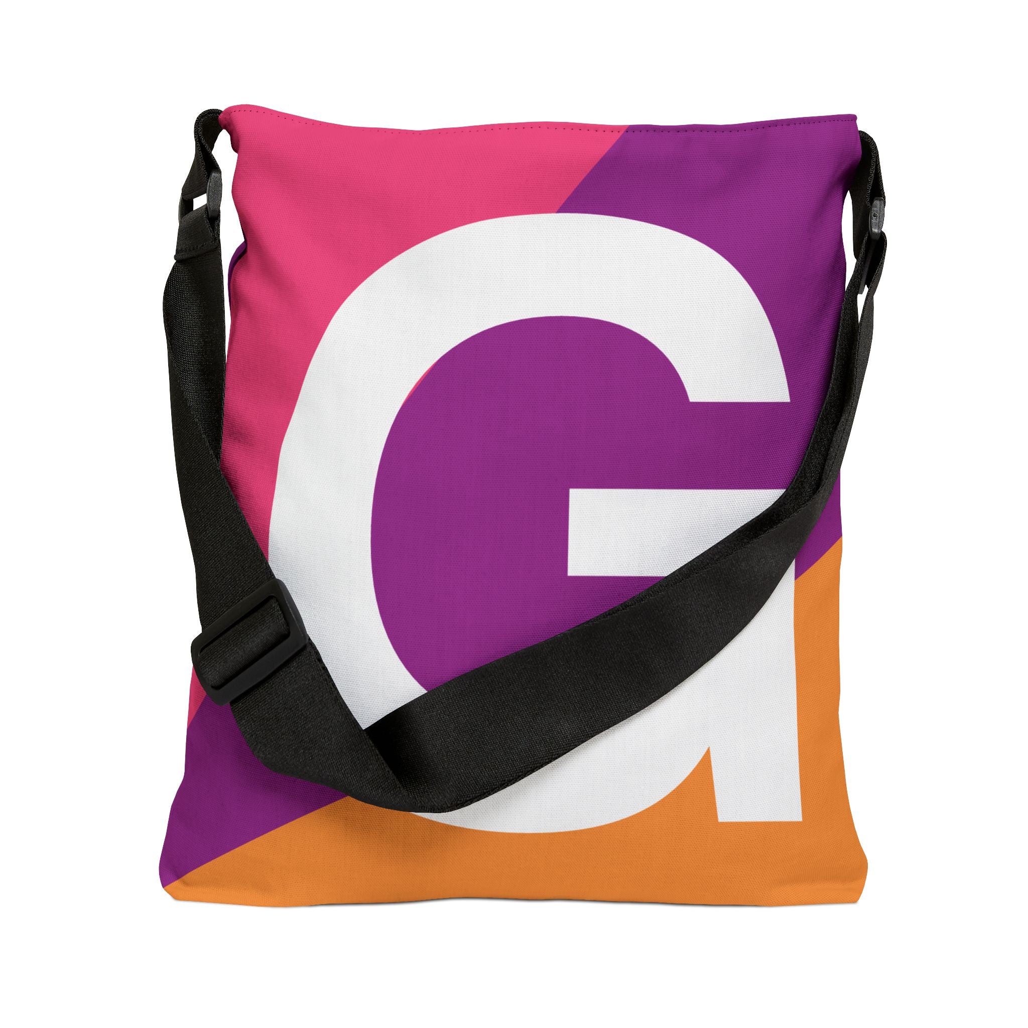 Initial Letter 'G' Colorblock Adjustable Tote Bag — Monogram Alphabet Shoulder Bag