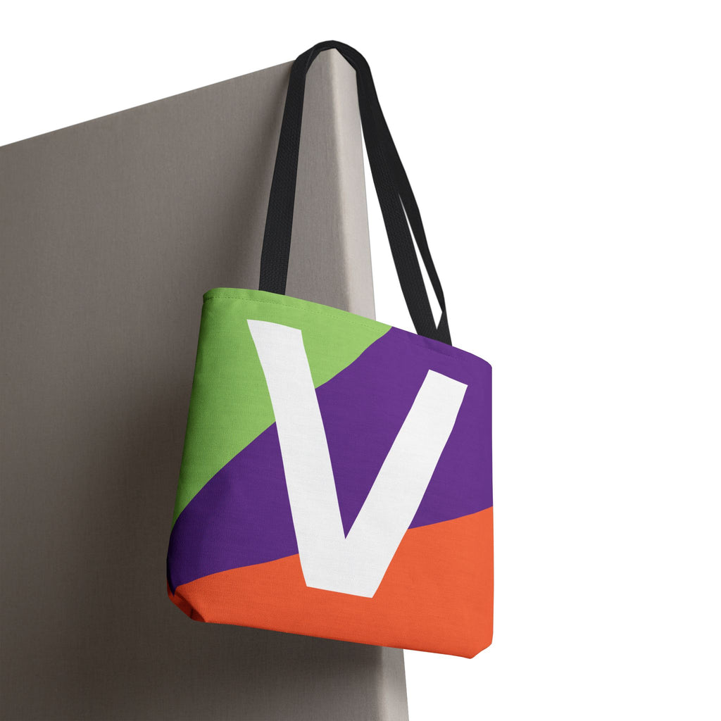 Monogram 'V' Colorblock Tote Bag — Personalized Initial V Shoulder Tote