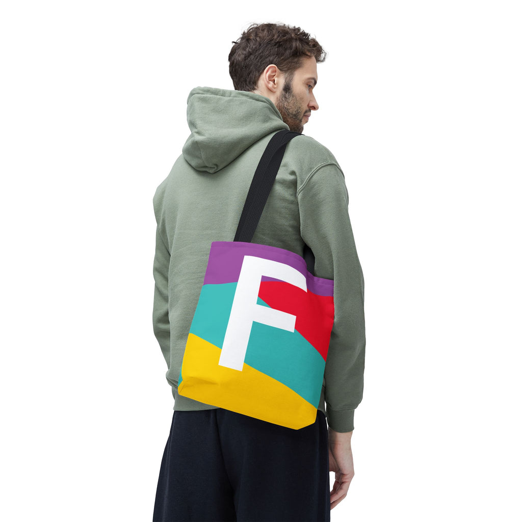 Monogram 'F' Colorblock Tote Bag — Personalized Initial F Shoulder Tote