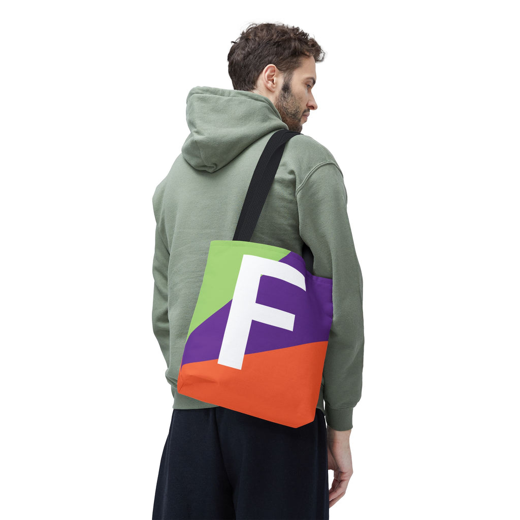 Monogram 'F' Colorblock Tote Bag — Personalized Initial F Shoulder Tote