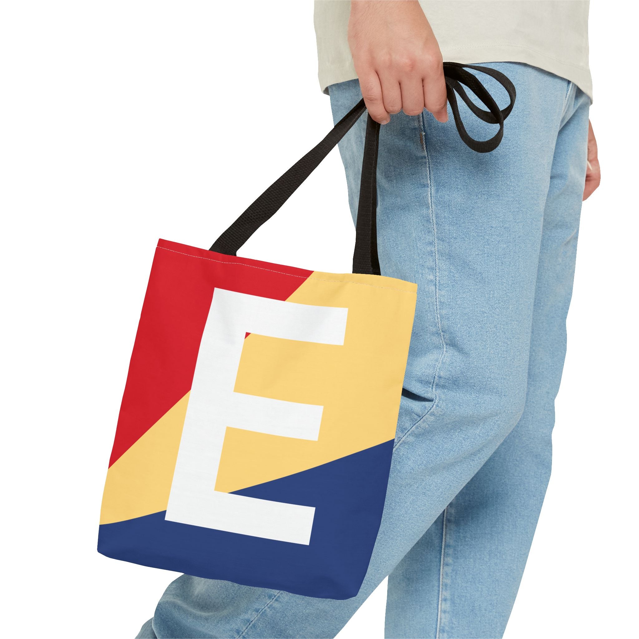 Monogram 'E' Colorblock Tote Bag — Personalized Initial E Shoulder Tote