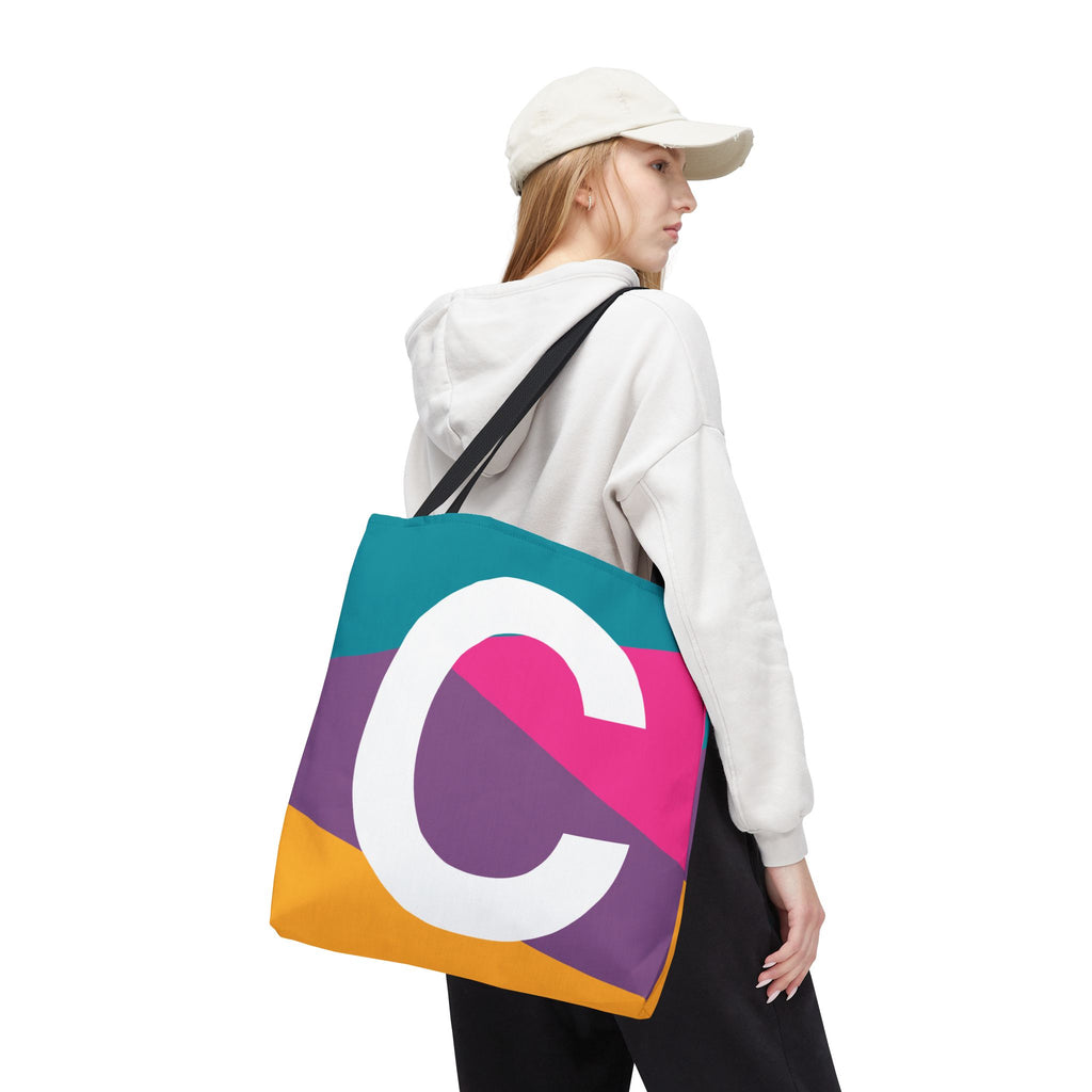 Monogram 'C' Colorblock Tote Bag — Personalized Initial C Shoulder Tote