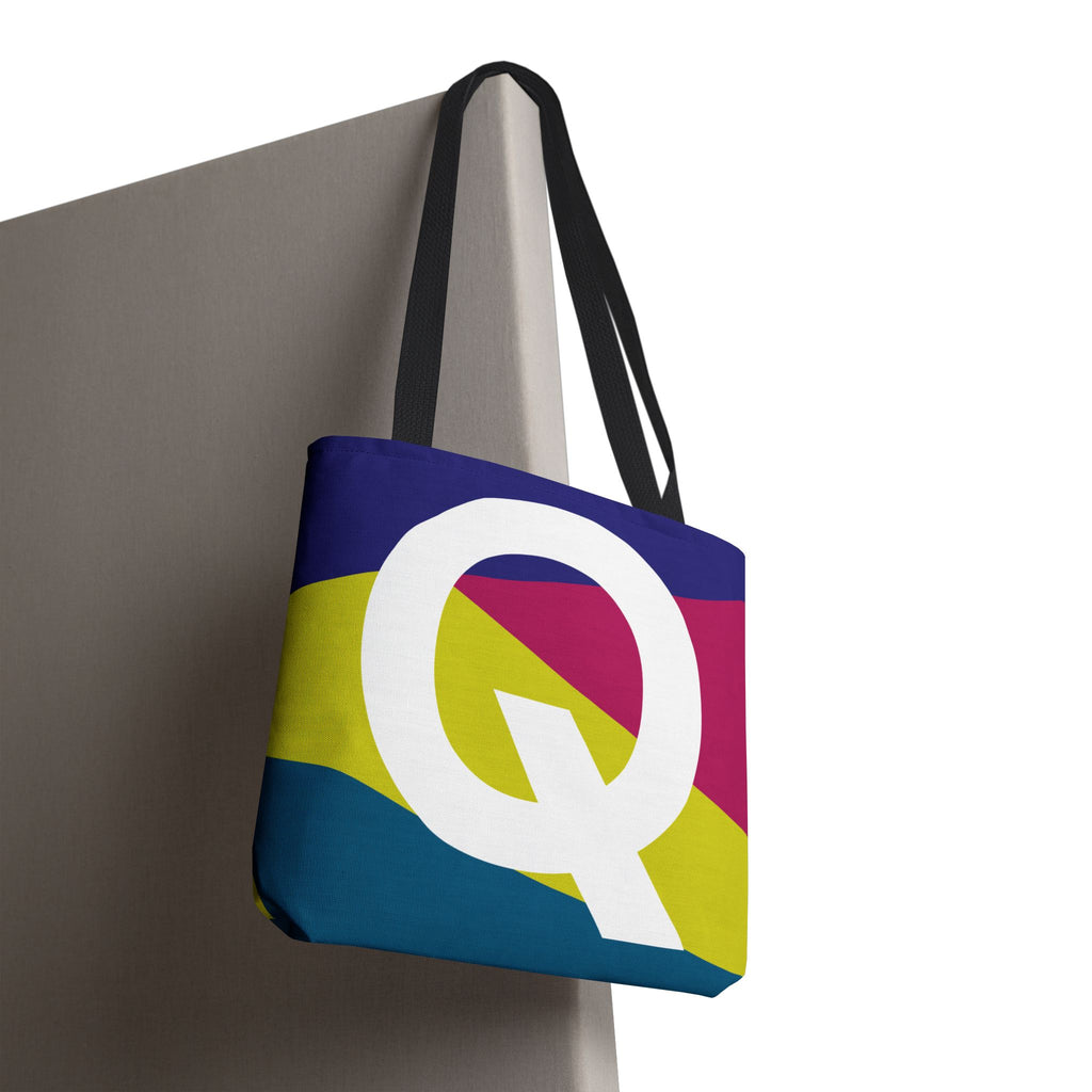 Monogram 'Q' Colorblock Tote Bag — Personalized Initial Q Shoulder Tote