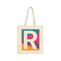 Initial R Colorblock Canvas Tote Bag — Monogram Letter R Reusable Grocery Tote