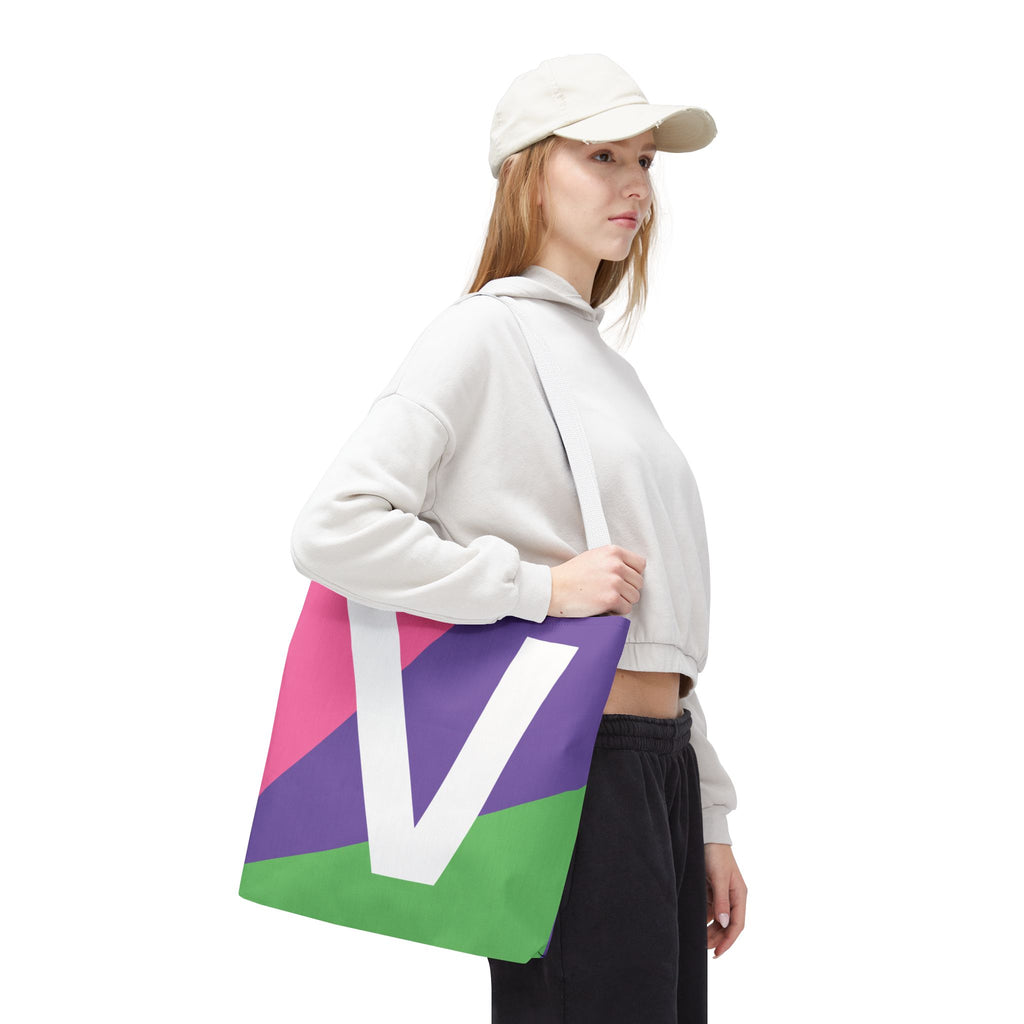 Monogram 'V' Colorblock Tote Bag — Personalized Initial V Shoulder Tote