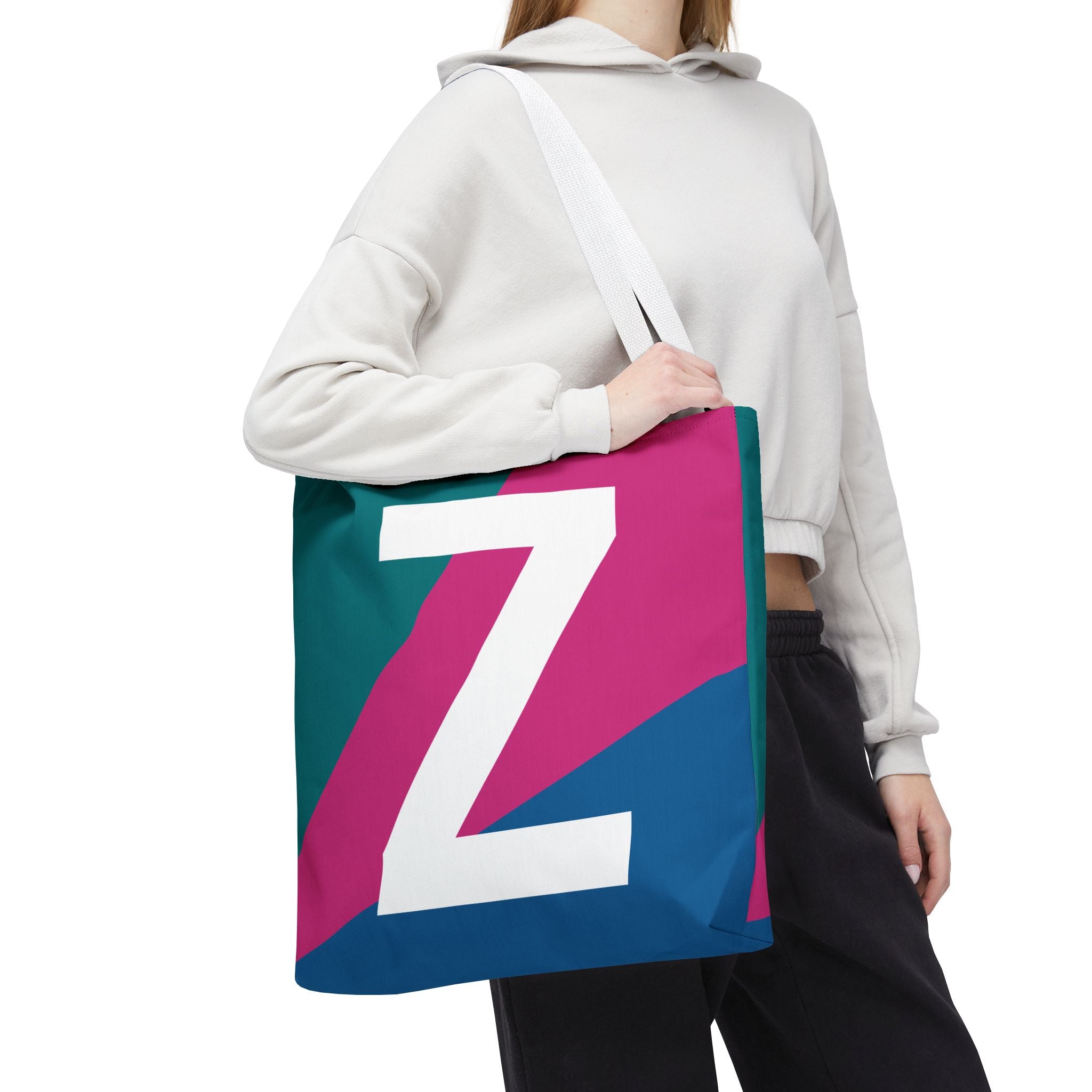 Monogram 'Z' Colorblock Tote Bag — Personalized Initial Z Shoulder Tote
