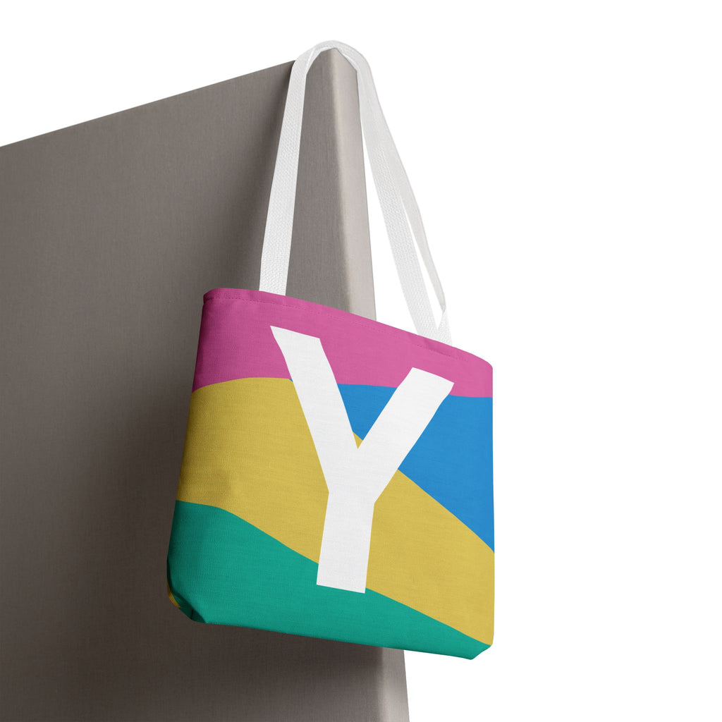 Monogram 'Y' Colorblock Tote Bag — Personalized Initial Y Shoulder Tote