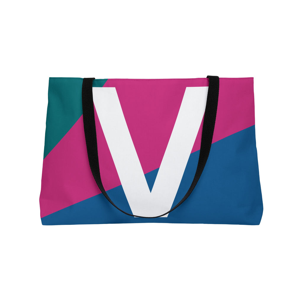 Personalized 'V' Colorblock Tote Bag — Monogram Weekender Tote