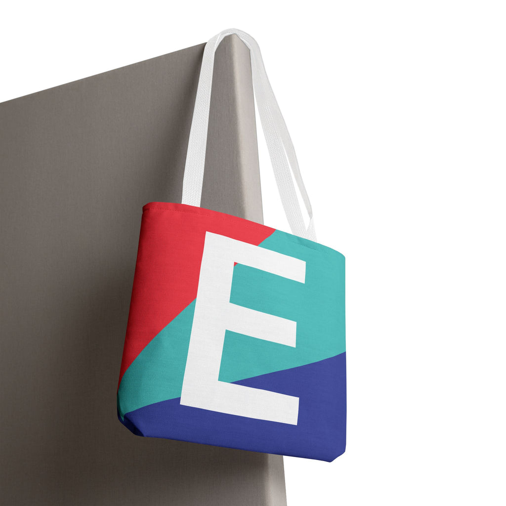 Monogram 'E' Colorblock Tote Bag — Personalized Initial E Shoulder Tote
