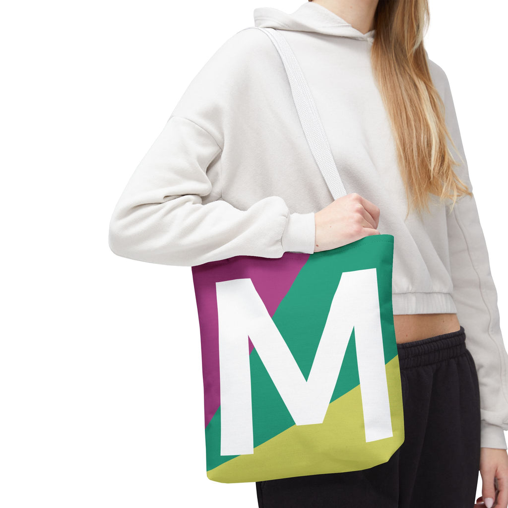 Monogram 'M' Colorblock Tote Bag — Personalized Initial M Shoulder Tote