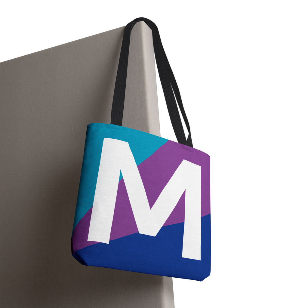 Monogram 'M' Colorblock Tote Bag — Personalized Initial M Shoulder Tote
