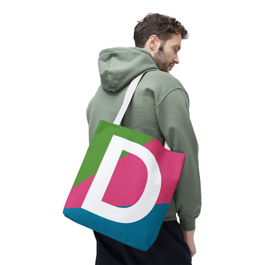 Monogram 'D' Colorblock Tote Bag — Personalized Initial D Shoulder Tote