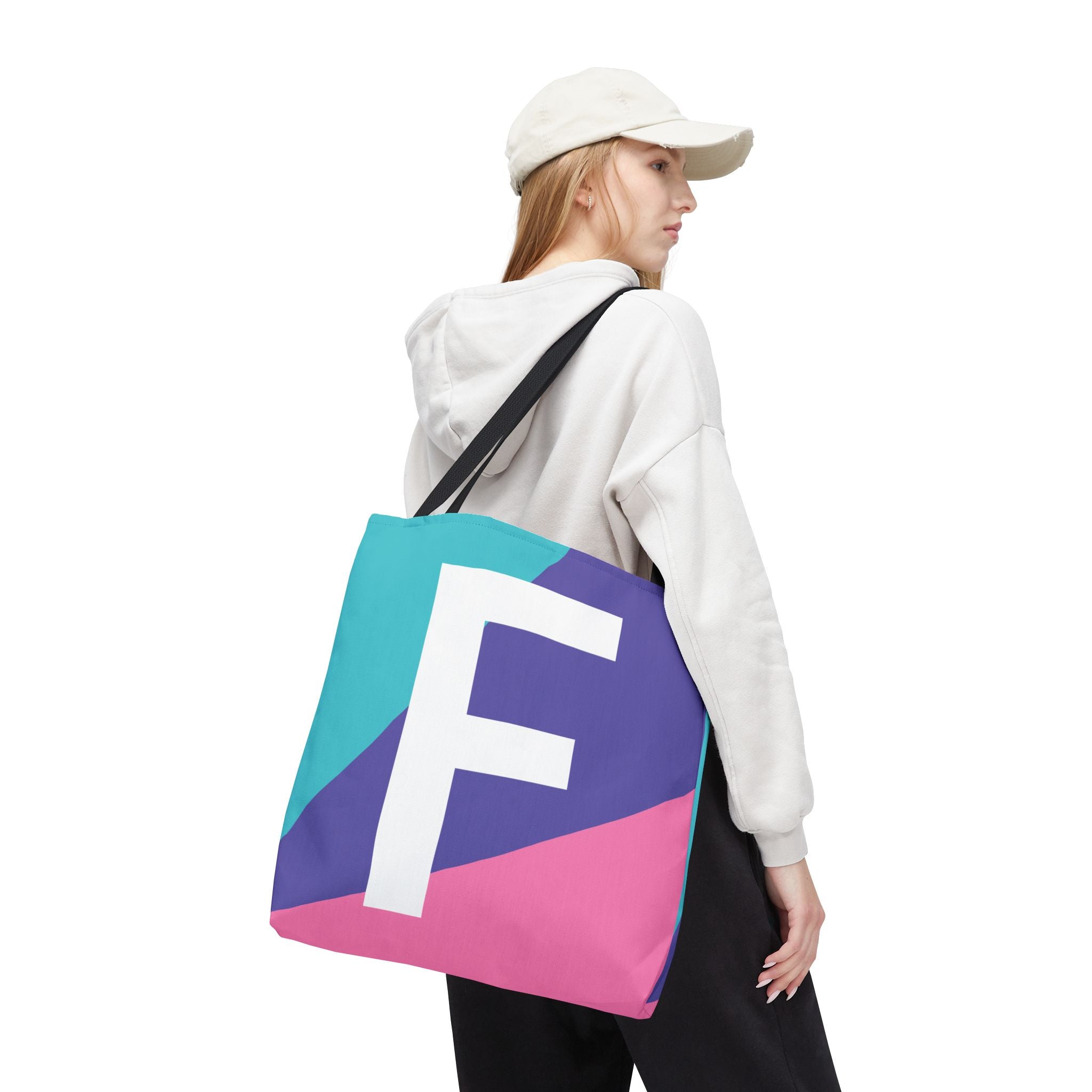 Monogram 'F' Colorblock Tote Bag — Personalized Initial F Shoulder Tote