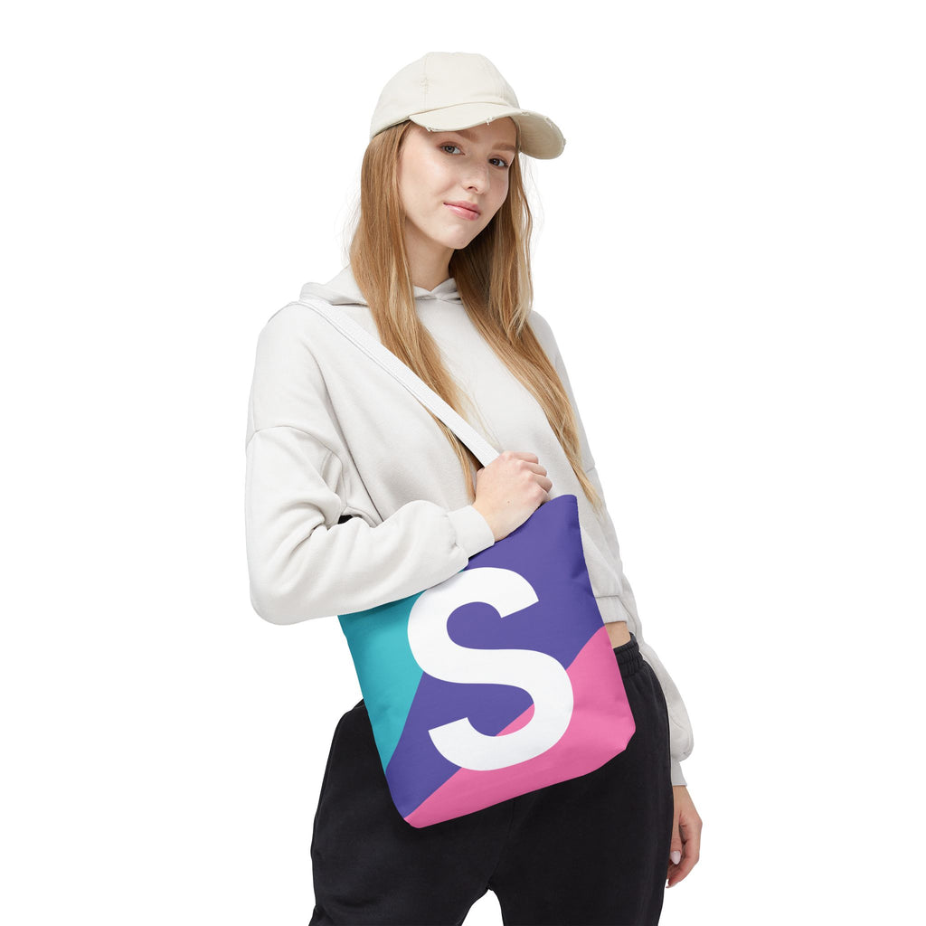 Monogram 'S' Colorblock Tote Bag — Personalized Initial S Shoulder Tote