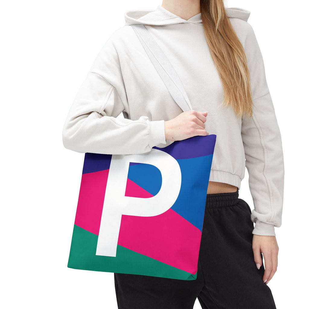 Monogram 'P' Colorblock Tote Bag — Personalized Initial P Shoulder Tote