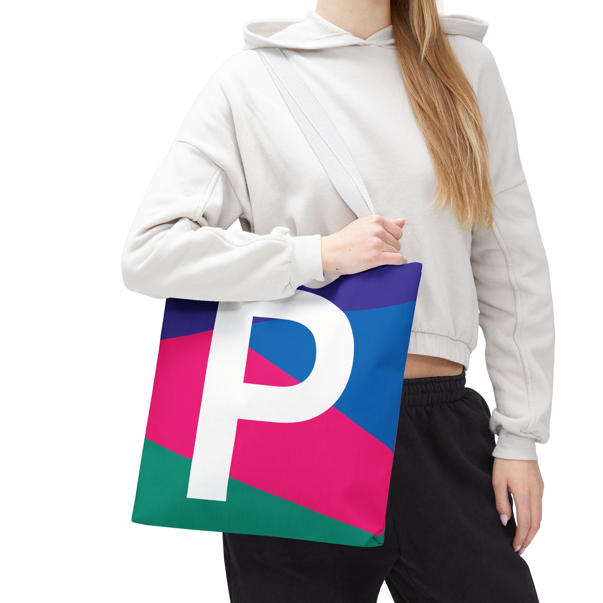 Monogram 'P' Colorblock Tote Bag — Personalized Initial P Shoulder Tote