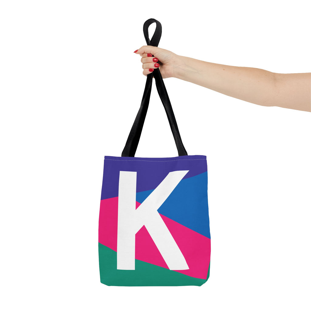 Monogram 'K' Colorblock Tote Bag — Personalized Initial K Shoulder Tote