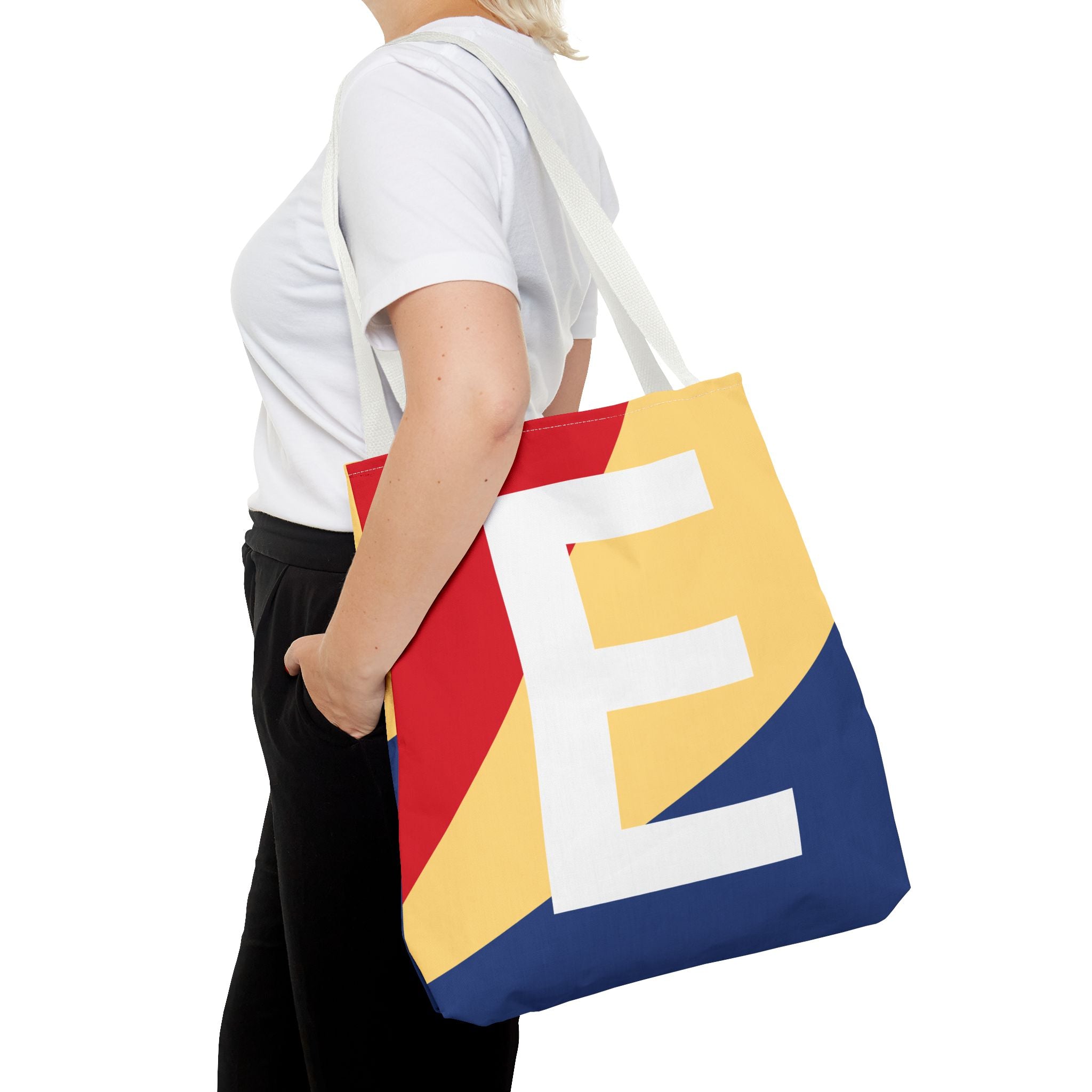 Monogram 'E' Colorblock Tote Bag — Personalized Initial E Shoulder Tote