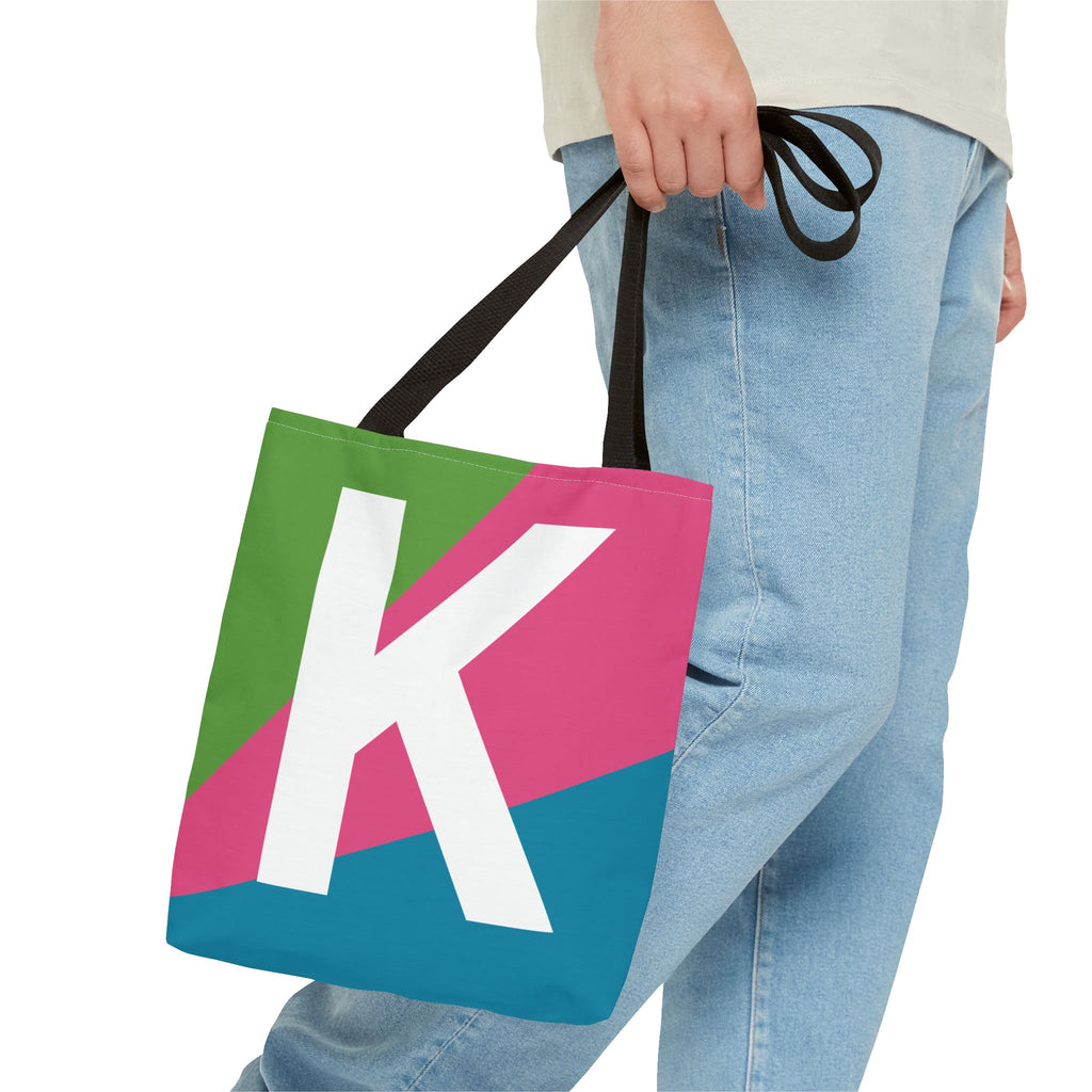 Monogram 'K' Colorblock Tote Bag — Personalized Initial K Shoulder Tote