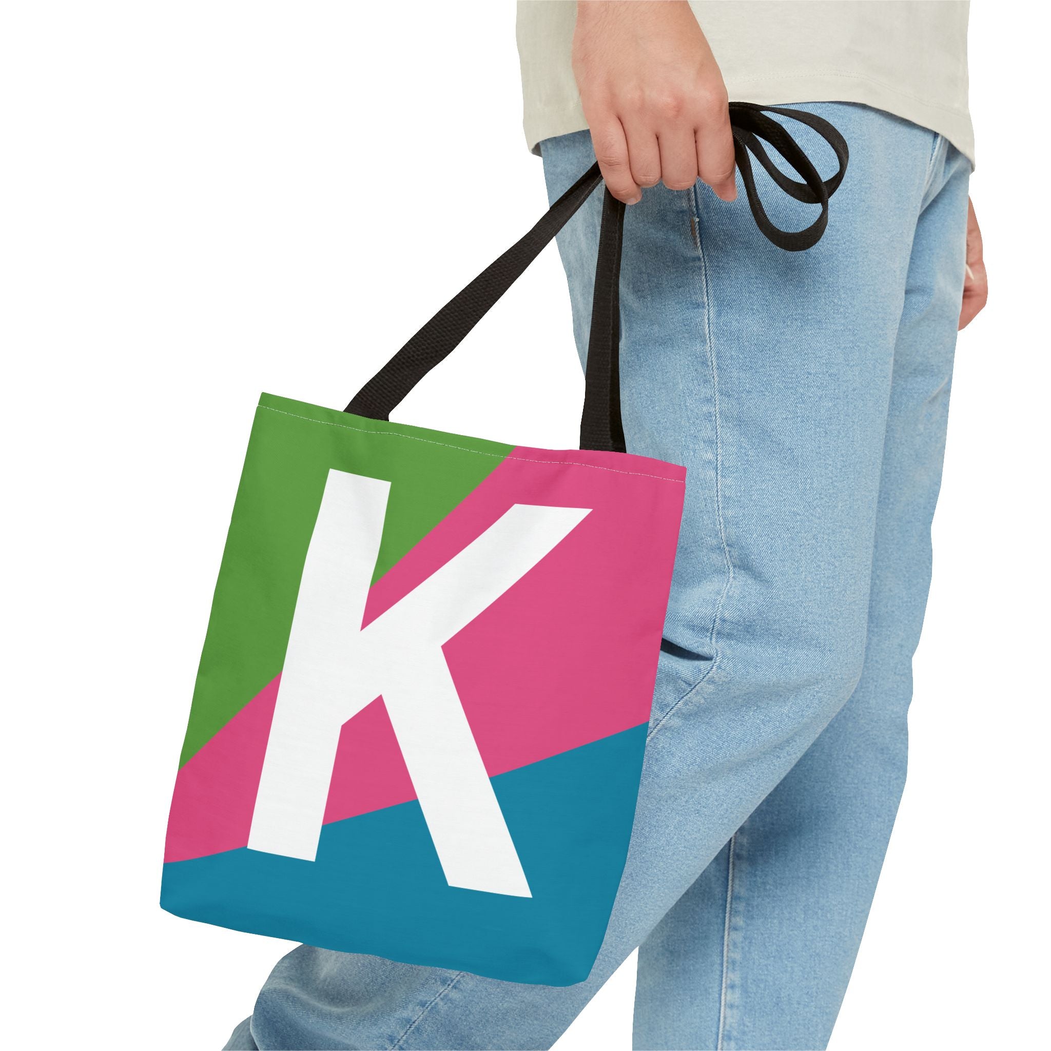 Monogram 'K' Colorblock Tote Bag — Personalized Initial K Shoulder Tote