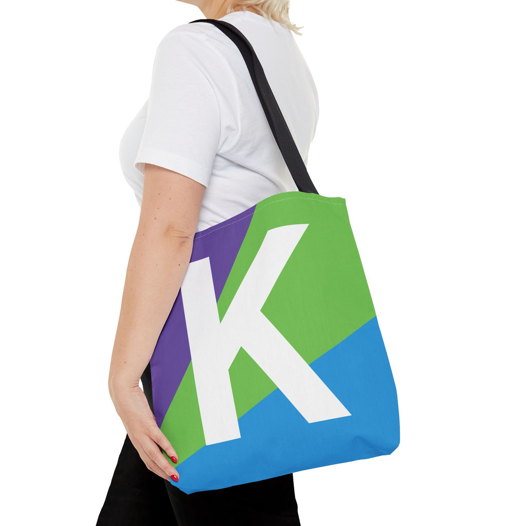 Monogram 'K' Colorblock Tote Bag — Personalized Initial K Shoulder Tote