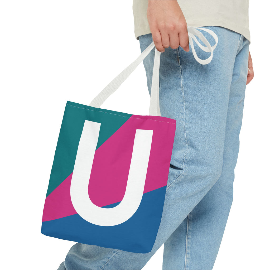 Monogram 'U' Colorblock Tote Bag — Personalized Initial U Shoulder Tote