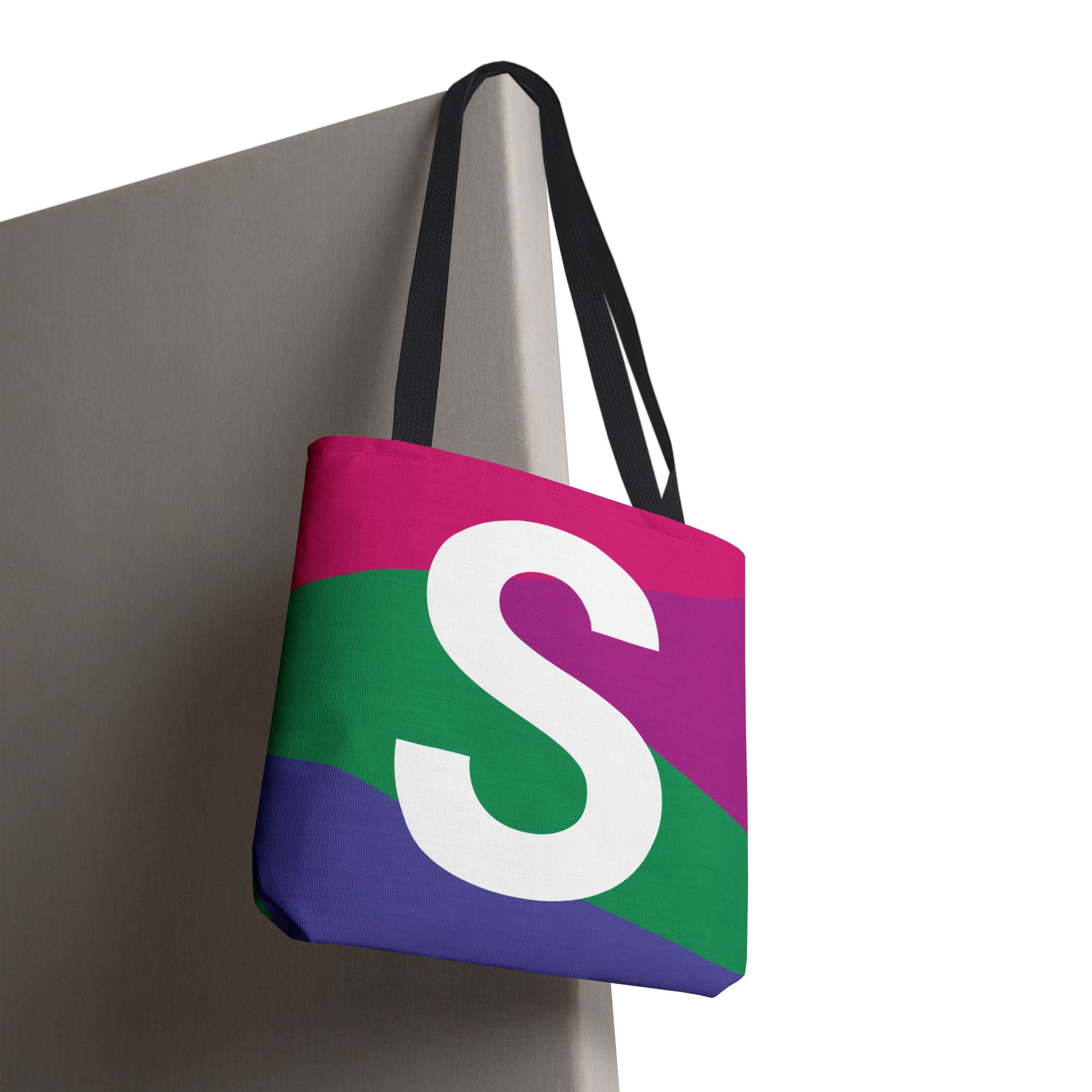 Monogram 'S' Colorblock Tote Bag — Personalized Initial S Shoulder Tote