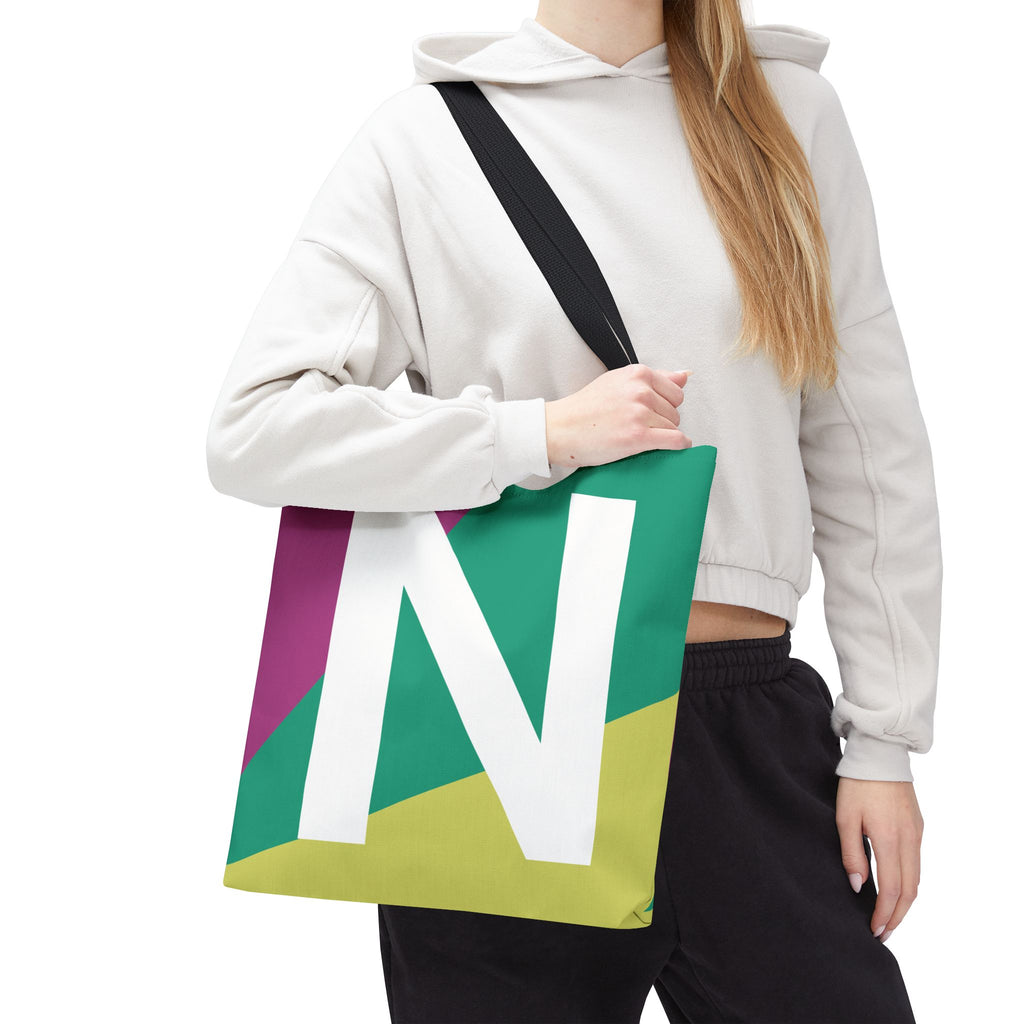 Monogram 'N' Colorblock Tote Bag — Personalized Initial N Shoulder Tote