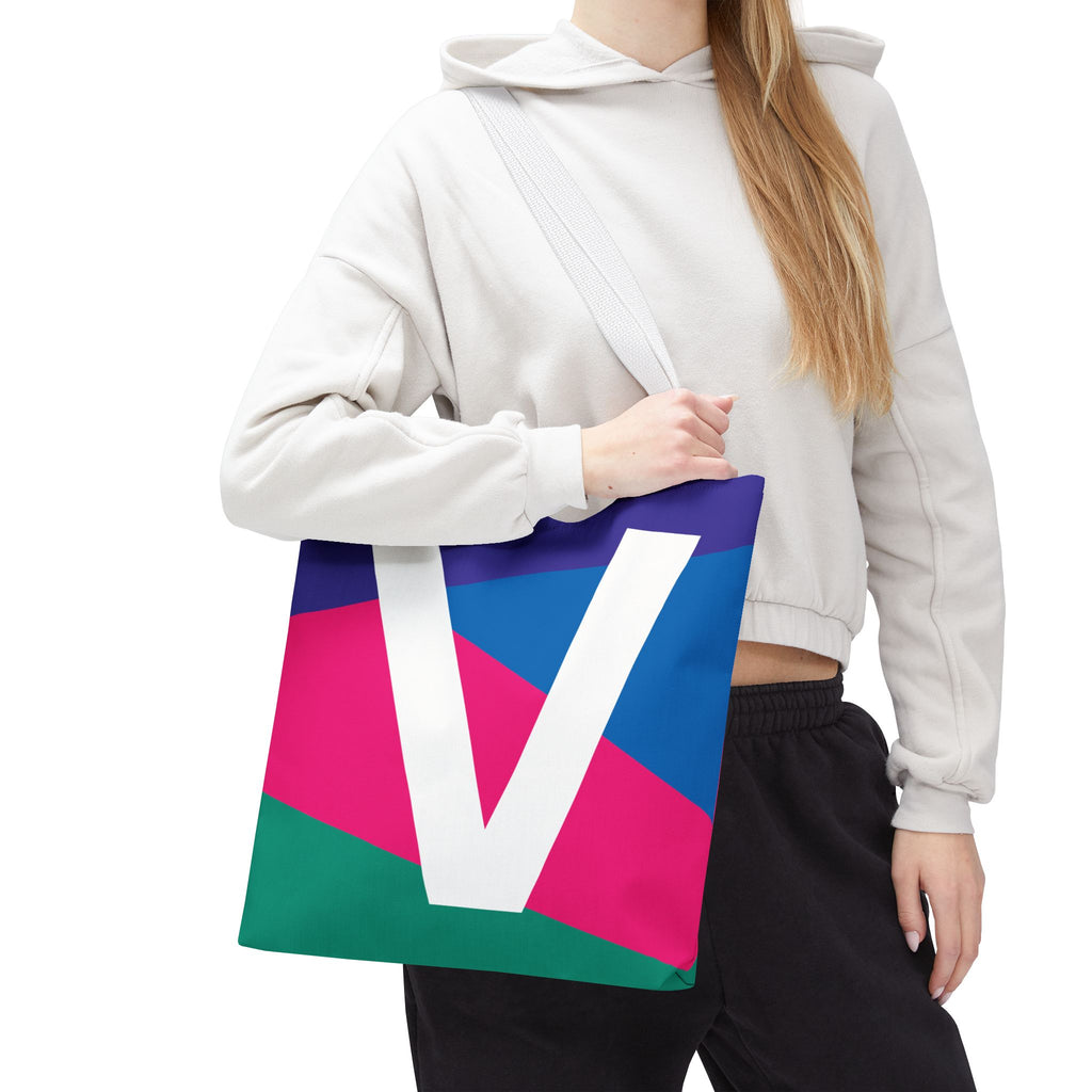 Monogram 'V' Colorblock Tote Bag — Personalized Initial V Shoulder Tote
