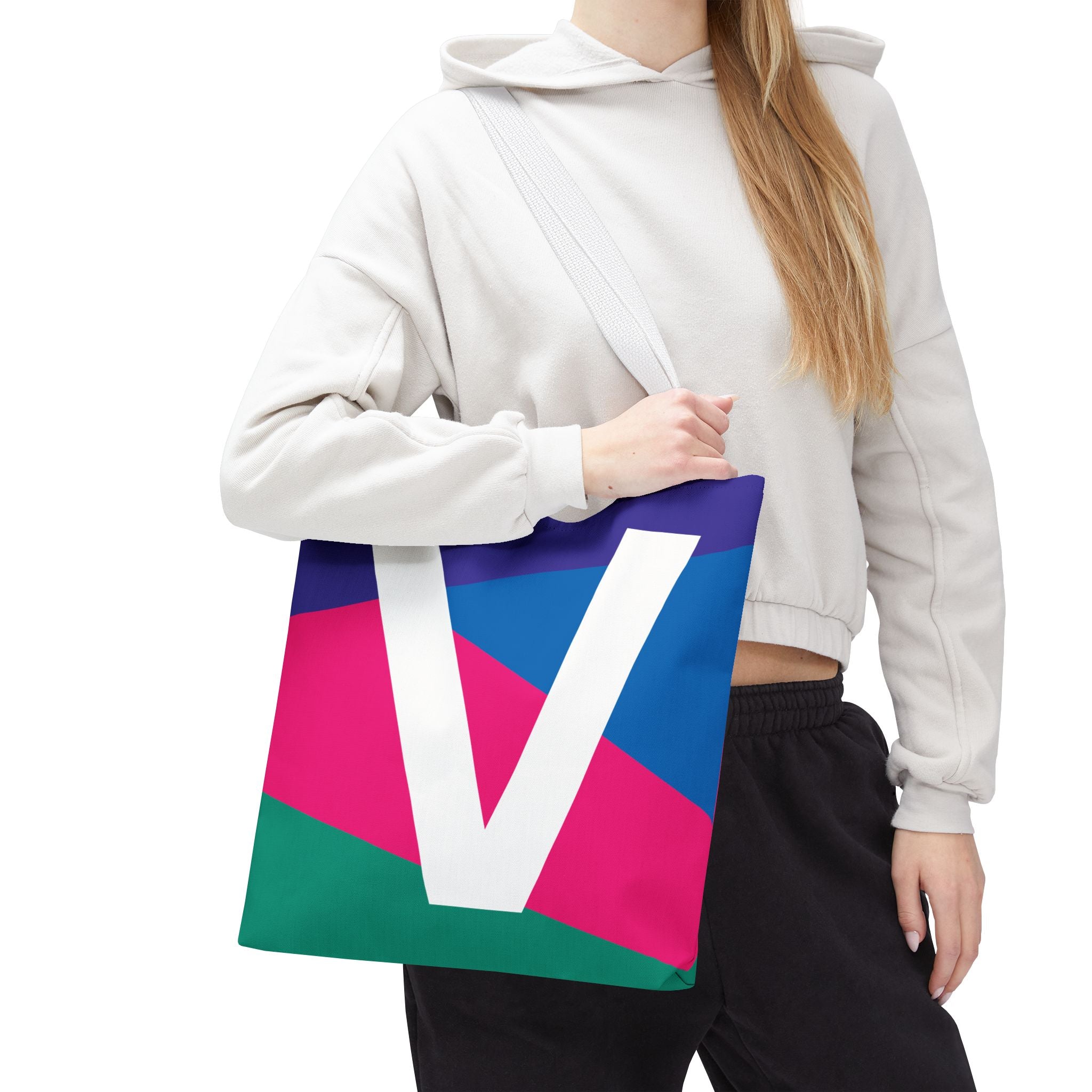 Monogram 'V' Colorblock Tote Bag — Personalized Initial V Shoulder Tote