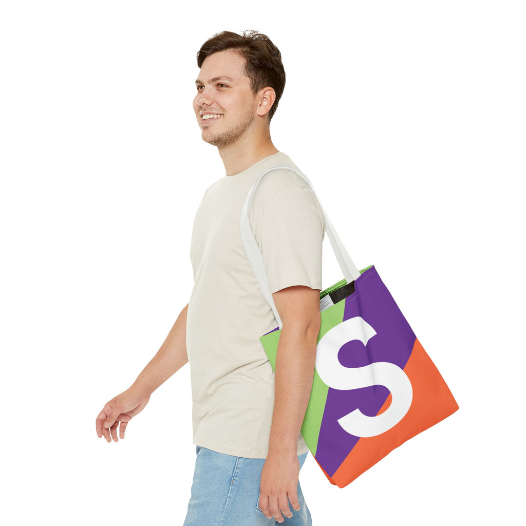 Monogram 'S' Colorblock Tote Bag — Personalized Initial S Shoulder Tote