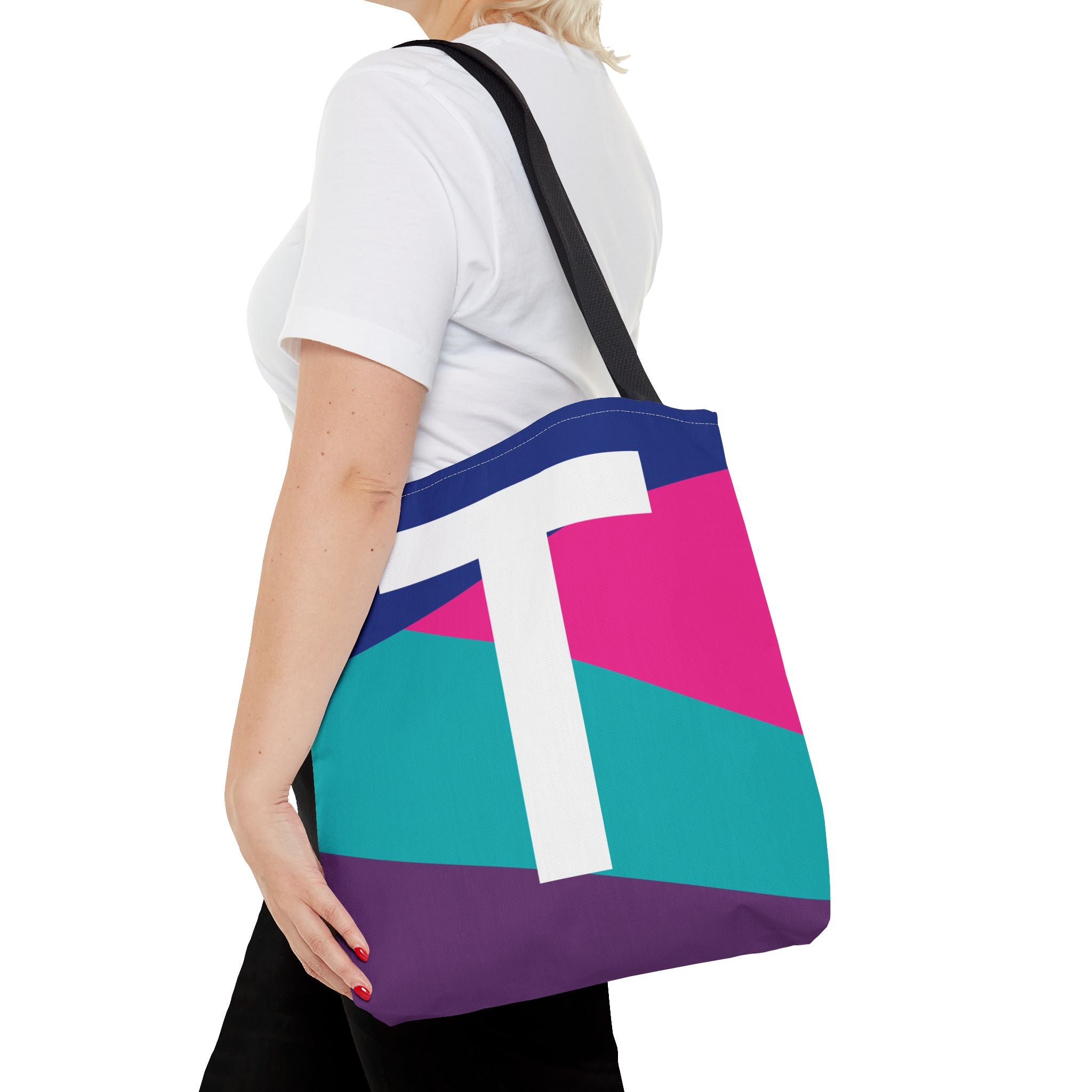 Monogram 'T' Colorblock Tote Bag — Personalized Initial T Shoulder Tote