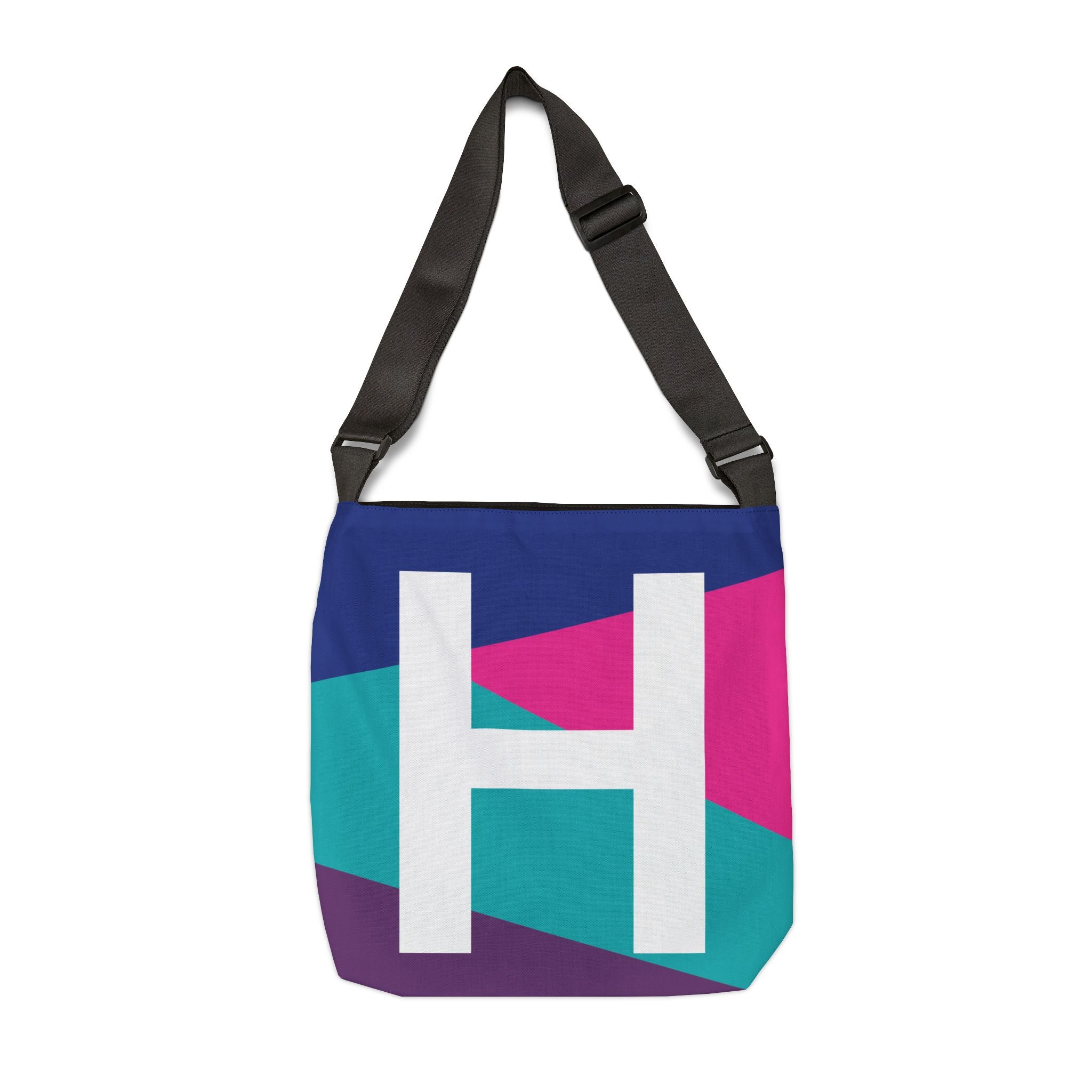 Initial Letter 'H' Colorblock Adjustable Tote Bag — Monogram Alphabet Shoulder Bag