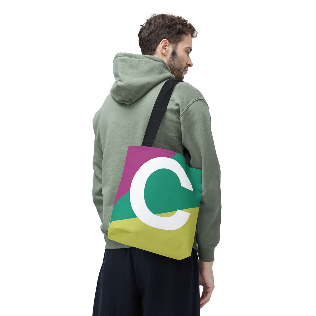 Monogram 'C' Colorblock Tote Bag — Personalized Initial C Shoulder Tote