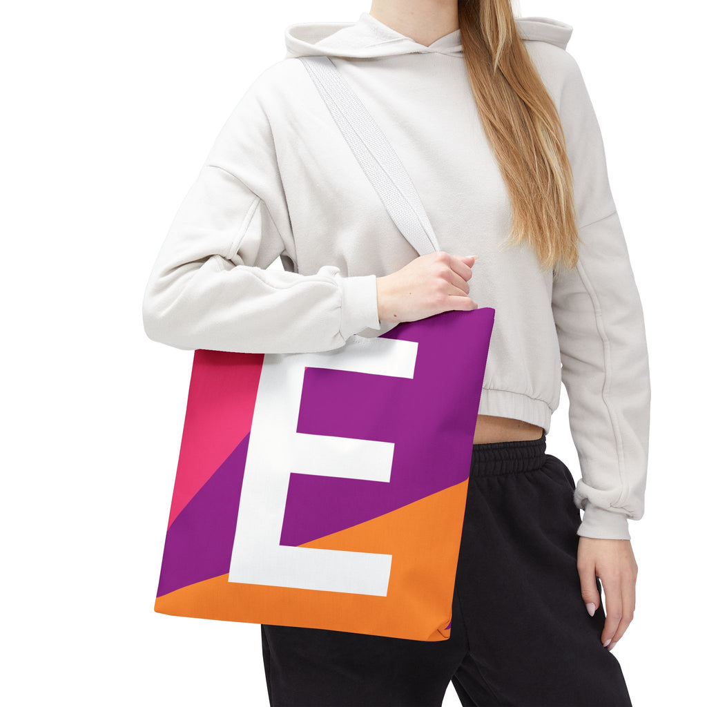 Monogram 'E' Colorblock Tote Bag — Personalized Initial E Shoulder Tote