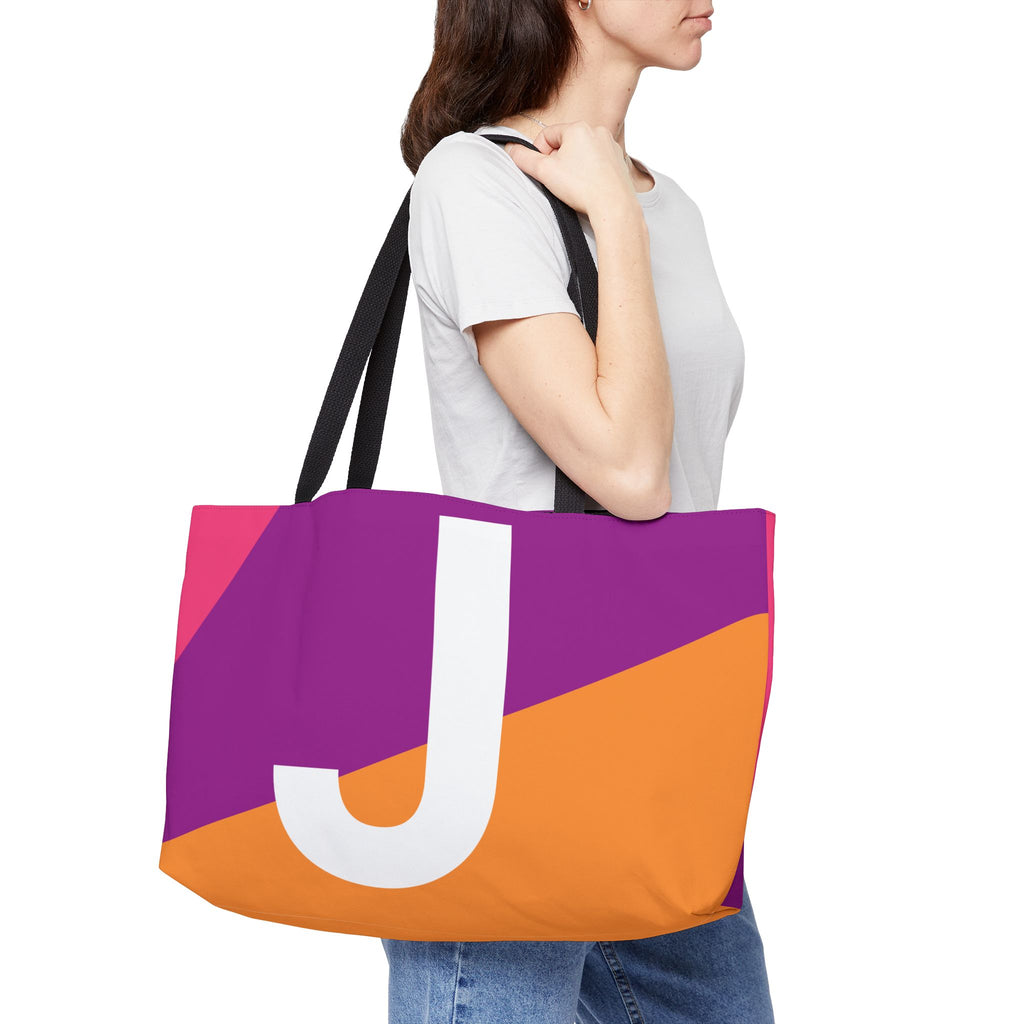 Personalized 'J' Colorblock Tote Bag — Monogram Weekender Tote