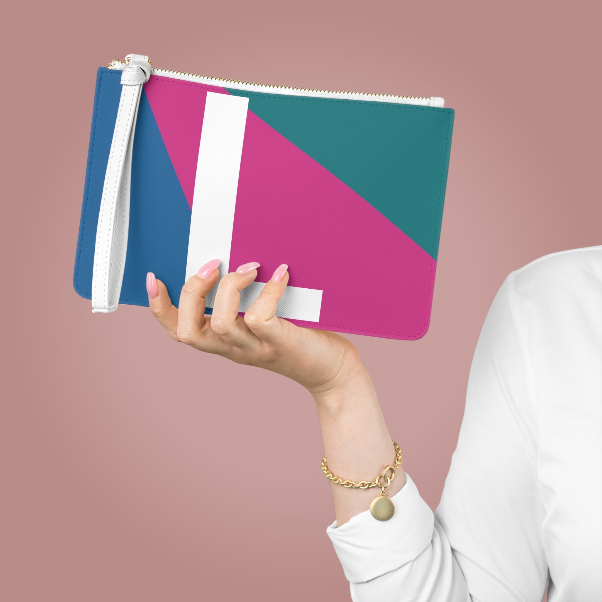 Monogram 'L' Colorblock Clutch Bag — Bold Geometric Wristlet for Everyday & Gifts