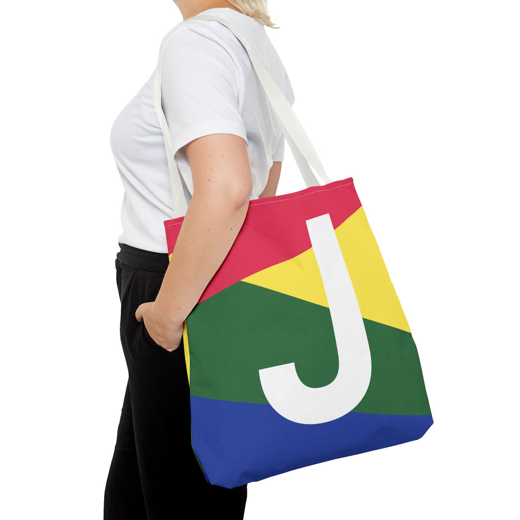 Monogram 'J' Colorblock Tote Bag — Personalized Initial J Shoulder Tote