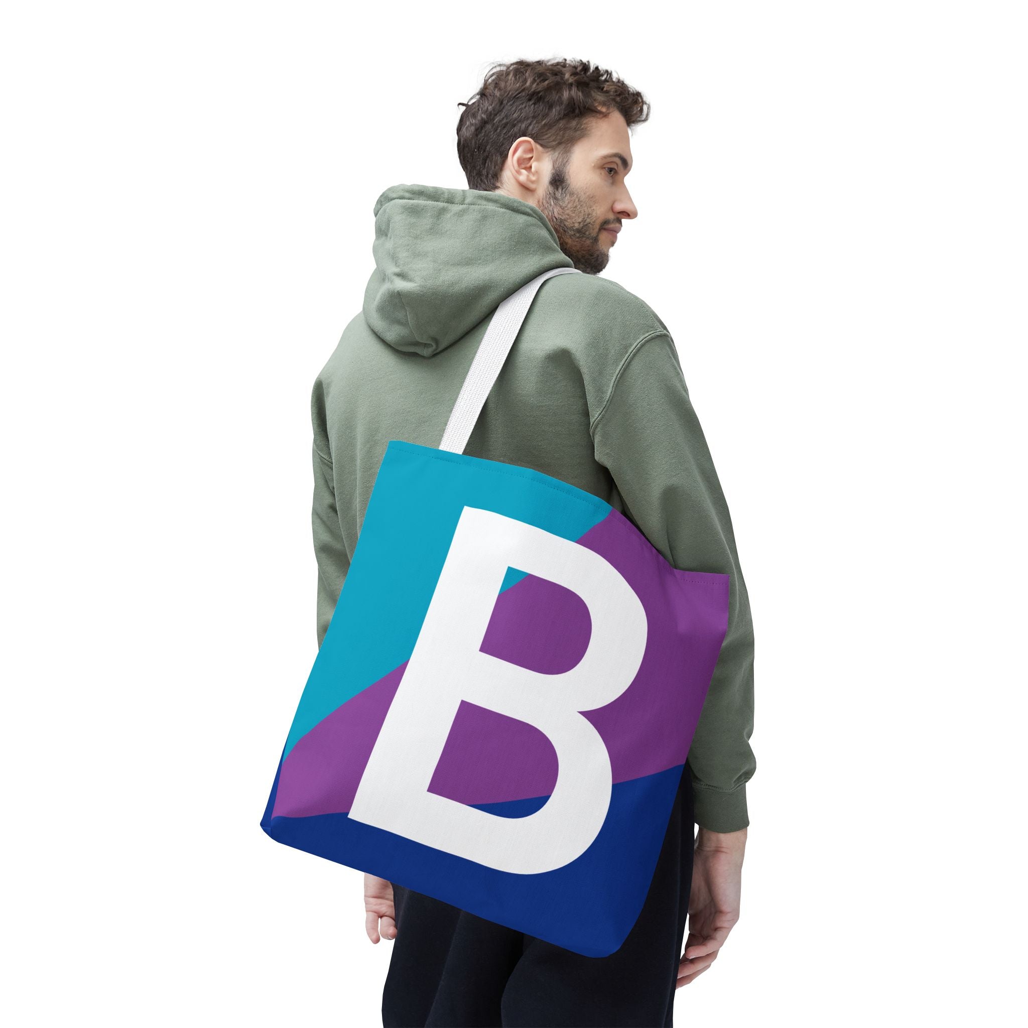 Monogram 'B' Colorblock Tote Bag — Personalized Initial B Shoulder Tote