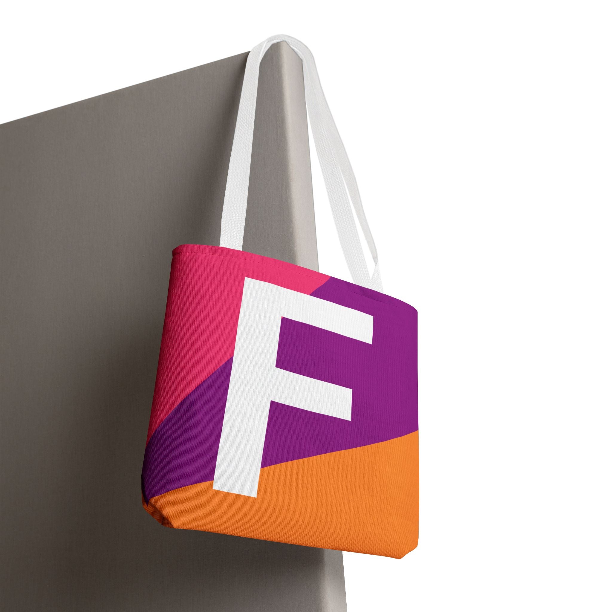 Monogram 'F' Colorblock Tote Bag — Personalized Initial F Shoulder Tote
