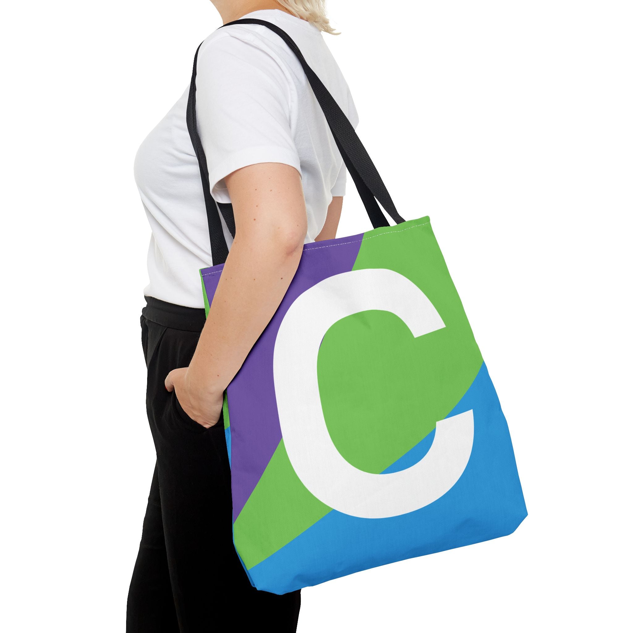 Monogram 'C' Colorblock Tote Bag — Personalized Initial C Shoulder Tote