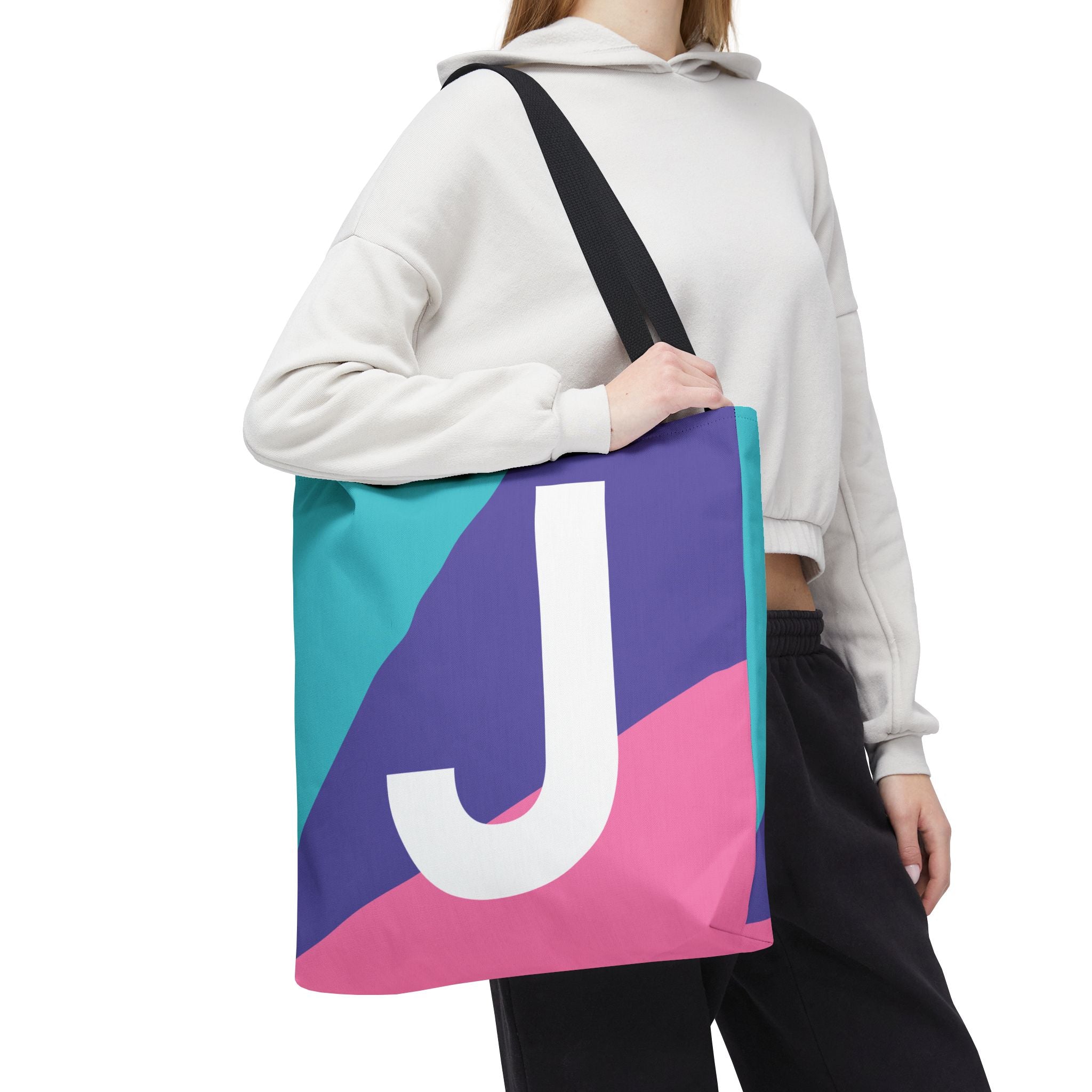 Monogram 'J' Colorblock Tote Bag — Personalized Initial J Shoulder Tote