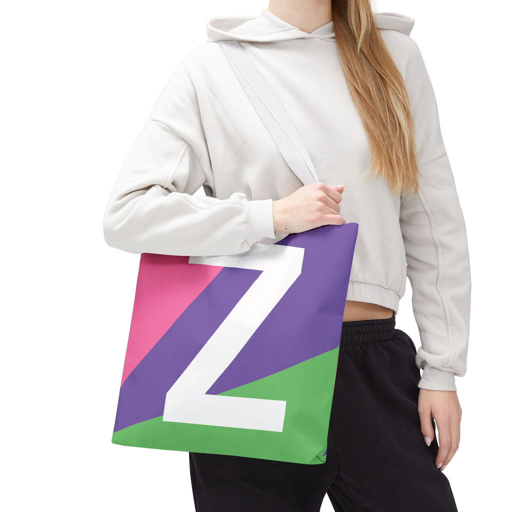 Monogram 'Z' Colorblock Tote Bag — Personalized Initial Z Shoulder Tote
