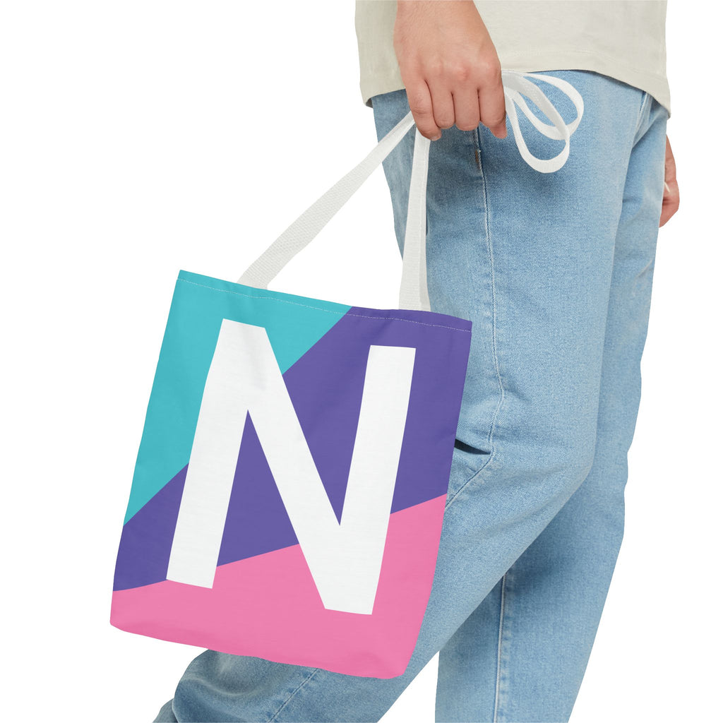 Monogram 'N' Colorblock Tote Bag — Personalized Initial N Shoulder Tote